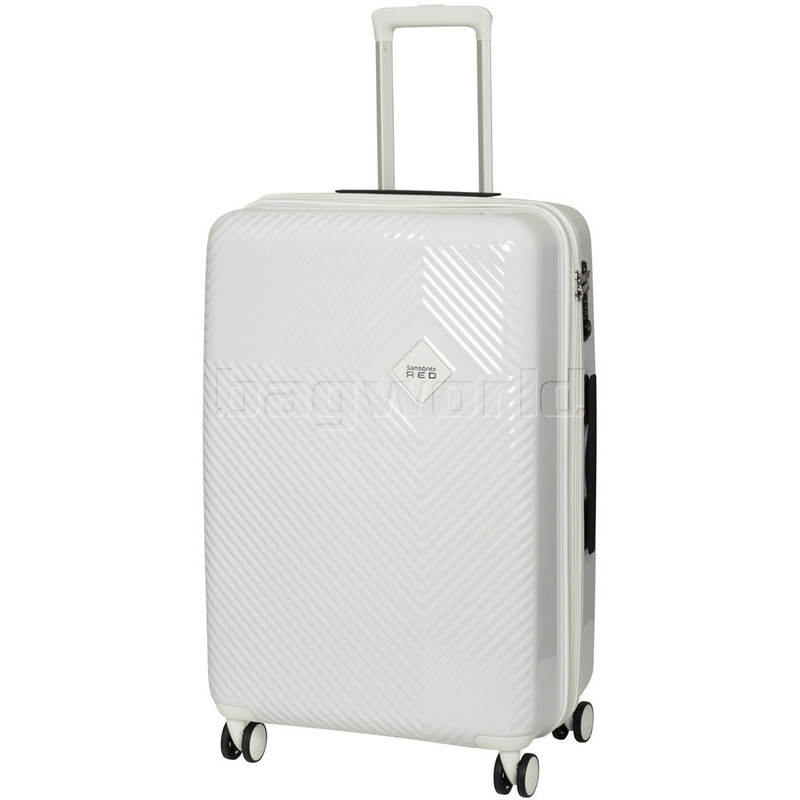 white samsonite suitcase