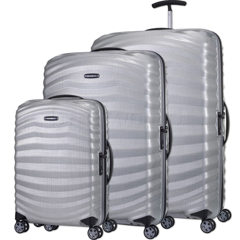 Bagworld Australia Shop Viewing Samsonite Lite Shock Sport Hardside Suitcase Set of 3 Silver 49855 49857 49858 with FREE Digital Luggage Scale 12775